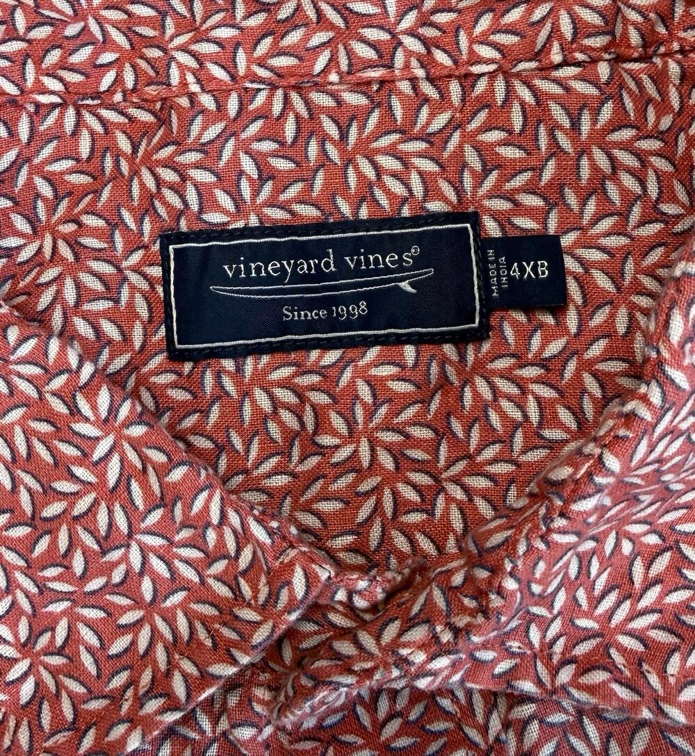 Vineyard Vines shirt men 4XB red floral leaves Vacation Coastal